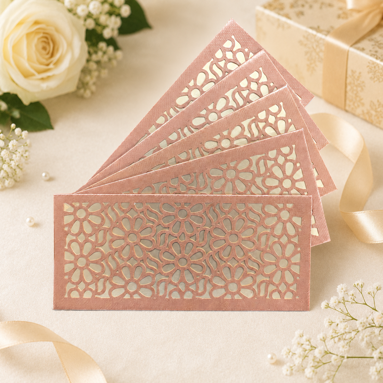 PEACH & GOLD Laser Cut Money Envelopes Pack of 10 – Premium Shagun Lifafa, Cash Gift Envelope & Wedding Money Cover by IZELS