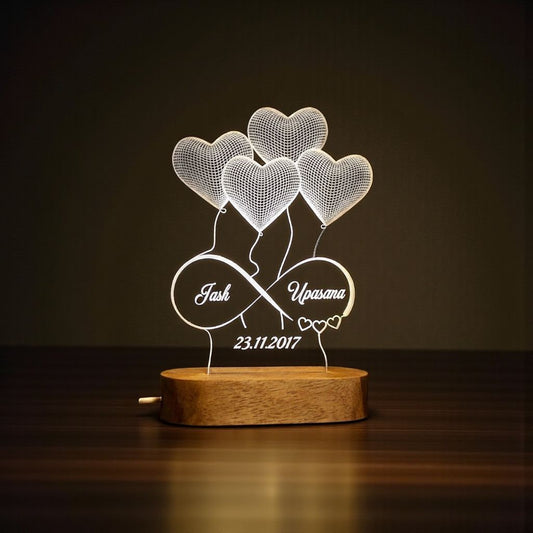 Customised Couple LED Lamp - 4 Hearts