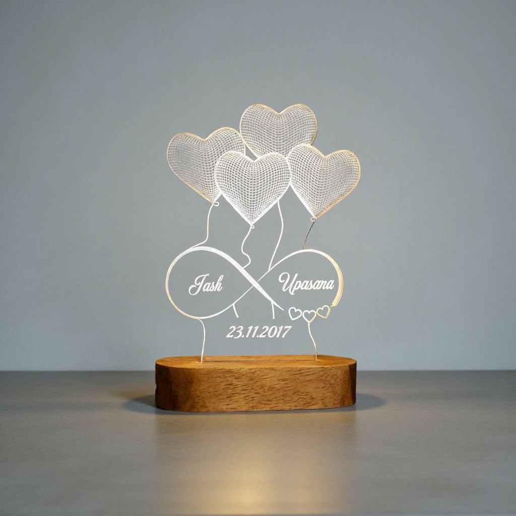Customised Couple LED Lamp - 4 Hearts