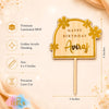 Personalised Name Birthday Cake Topper | Custom Name Cake Topper | Premium Laminated MDF & Golden Acrylic Floral Cake Decoration | Laser Cut Birthday Topper – 6 x 4 Inch