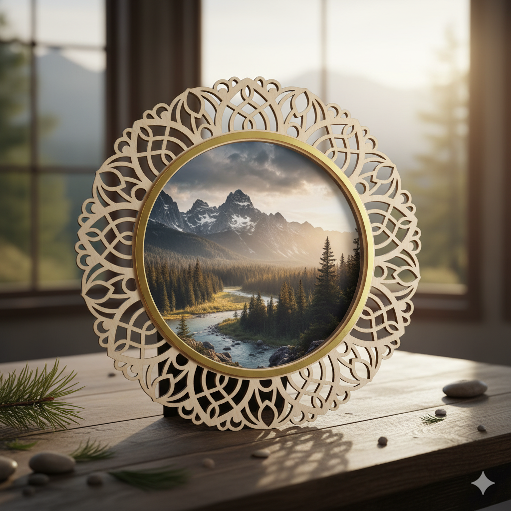 Izels Round Lace Border Photo Frame - Wooden