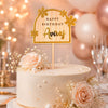 Personalised Name Birthday Cake Topper | Custom Name Cake Topper | Premium Laminated MDF & Golden Acrylic Floral Cake Decoration | Laser Cut Birthday Topper – 6 x 4 Inch