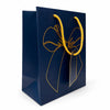 Premium BLUE Metallic Gift Bag 23 × 18 × 10 cm with Gold Foiling Bow Design, Rope Handle & Gift Tag | Luxury Paper Gift Bag for Birthday, Wedding, Anniversary, Festive & Corporate Gifting