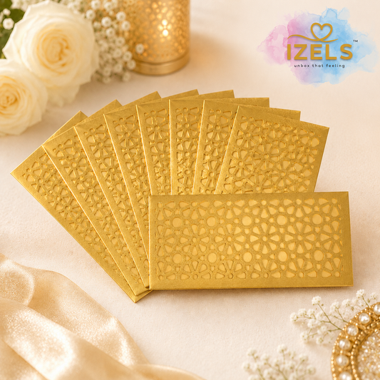 GREEN & GOLD Laser Cut Money Envelopes Pack of 10 – Premium Shagun Lifafa, Cash Gift Envelope & Wedding Money Cover by IZELS