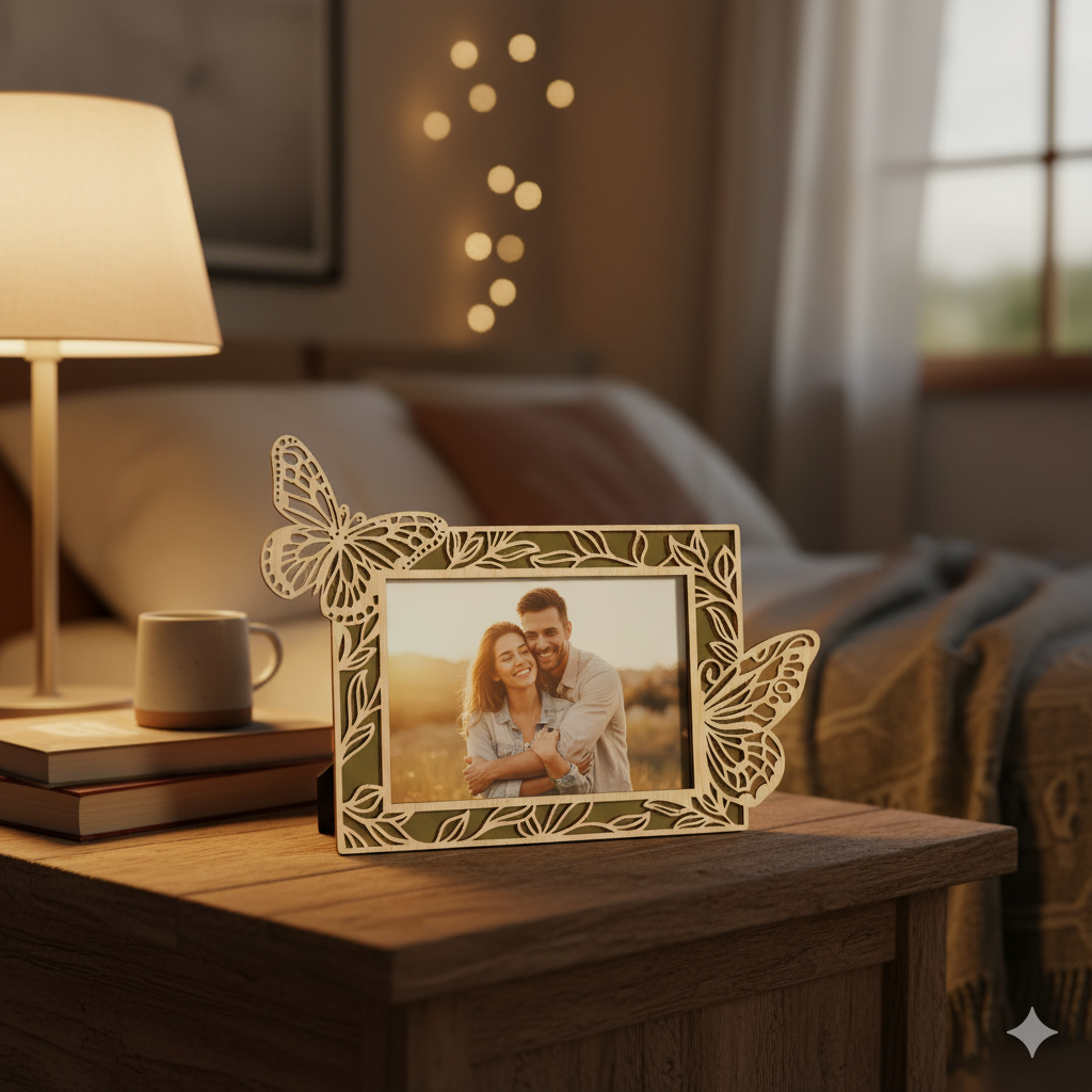 Izels Rectangle Butterfly Shape Photo Frame - Wooden