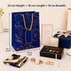 Premium BLUE Glitter Gift Bag 23×18×10 cm | Metallic Paper Gift Bag with Gold Foiling Design, Rope Handle & Tag | Reusable Luxury Gift Bag for Birthday, Wedding, Anniversary & Festive Gifting