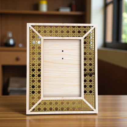 Izels Rectangle Ratten Border Photo Frame - Wooden