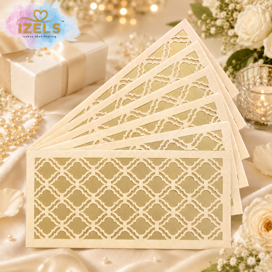 PEACH & GOLD Laser Cut Money Envelopes Pack of 10 | Premium Shagun Lifafa for Wedding, Diwali,  Cash Gift & Festive Gifting - IZELS