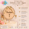 Personalised Wooden Cake Topper with Golden Mirror Acrylic Bow – Custom Name & Age Birthday Cake Decoration