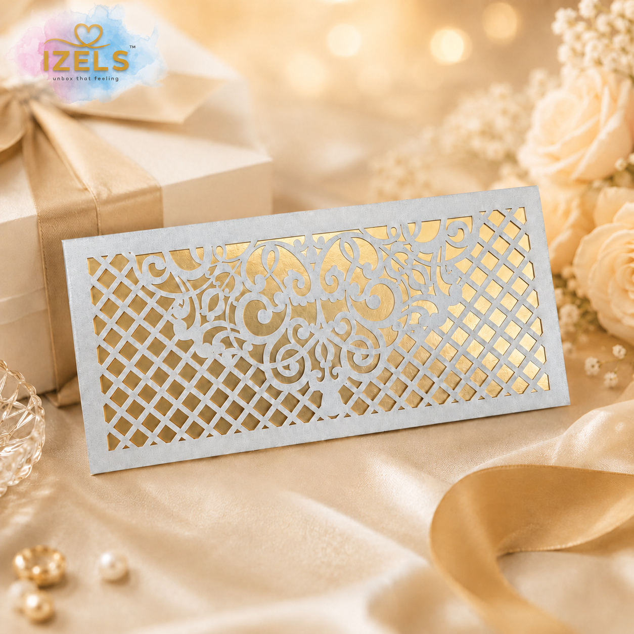 Premium BLUE AND GOLD Laser Cut Money Envelopes Pack of 10 – Premium Shagun Lifafa, Cash Gift Envelope & Wedding Money Cover by IZELS