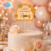 Personalised Name Birthday Cake Topper | Custom Name Cake Topper | Premium Laminated MDF & Golden Acrylic Floral Cake Decoration | Laser Cut Birthday Topper – 6 x 4 Inch
