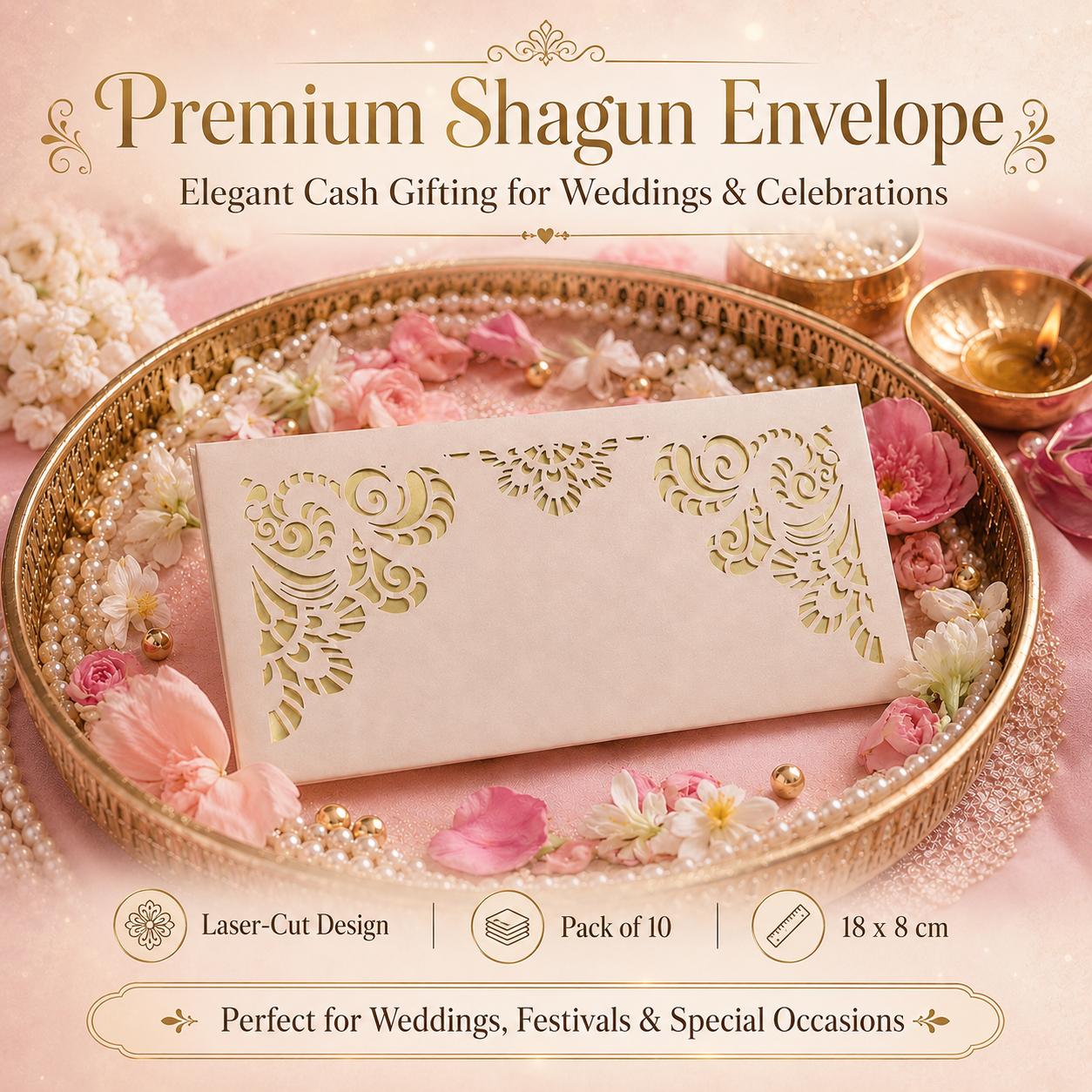 Premium Beige & Gold Laser Cut Money Envelopes Pack of 10 – Premium Shagun Lifafa, Cash Gift Envelope & Wedding Money Cover by IZELS