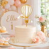 Personalised Hot Air Balloon Cake Topper in Golden & White Mirror Acrylic – Custom Name and Age