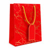 Premium RED Glitter Gift Bag 23×18×10 cm | Metallic Paper Gift Bag with Gold Foiling Design, Rope Handle & Tag | Reusable Luxury Gift Bag for Birthday, Wedding, Anniversary & Festive Gifting