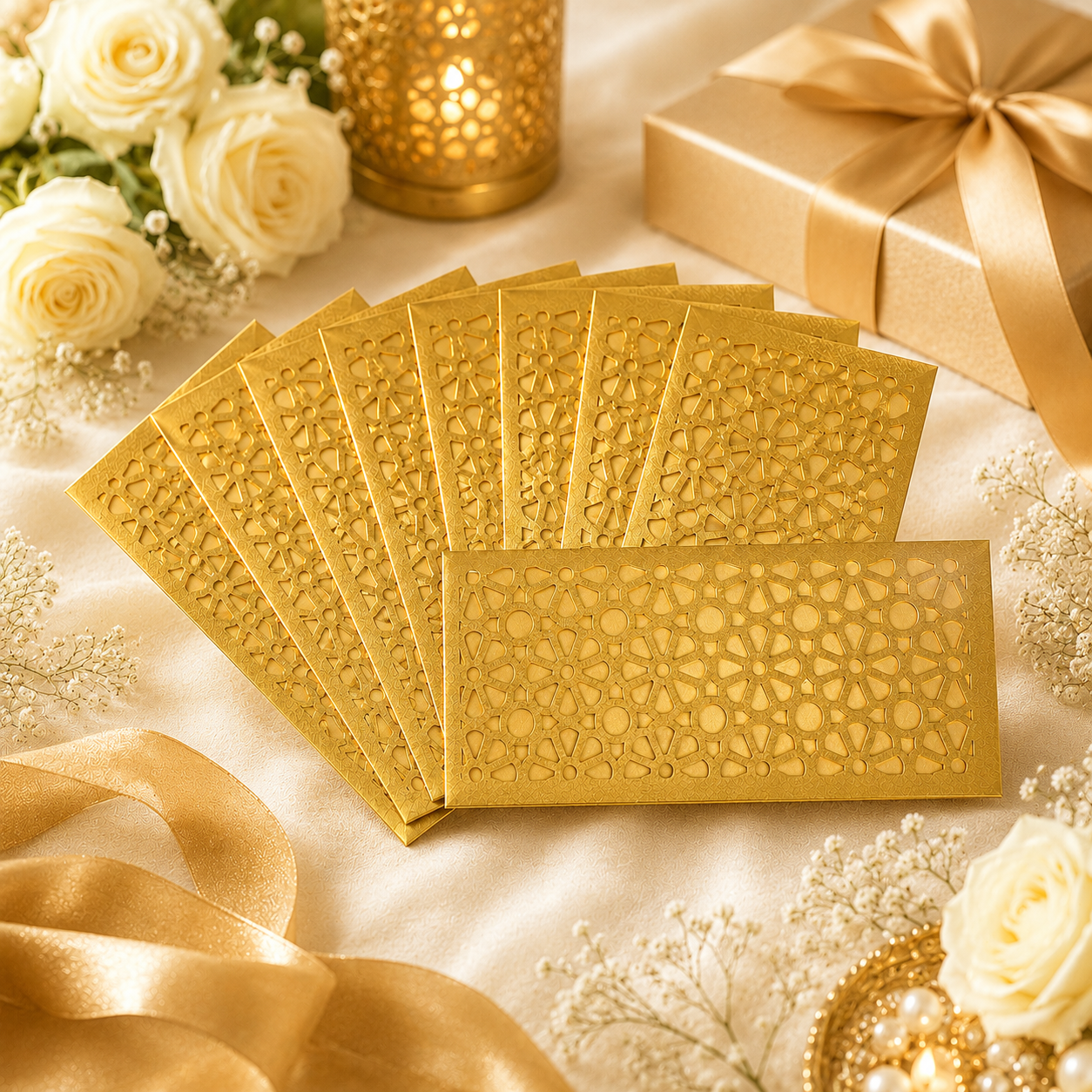 GREEN & GOLD Laser Cut Money Envelopes Pack of 10 – Premium Shagun Lifafa, Cash Gift Envelope & Wedding Money Cover by IZELS
