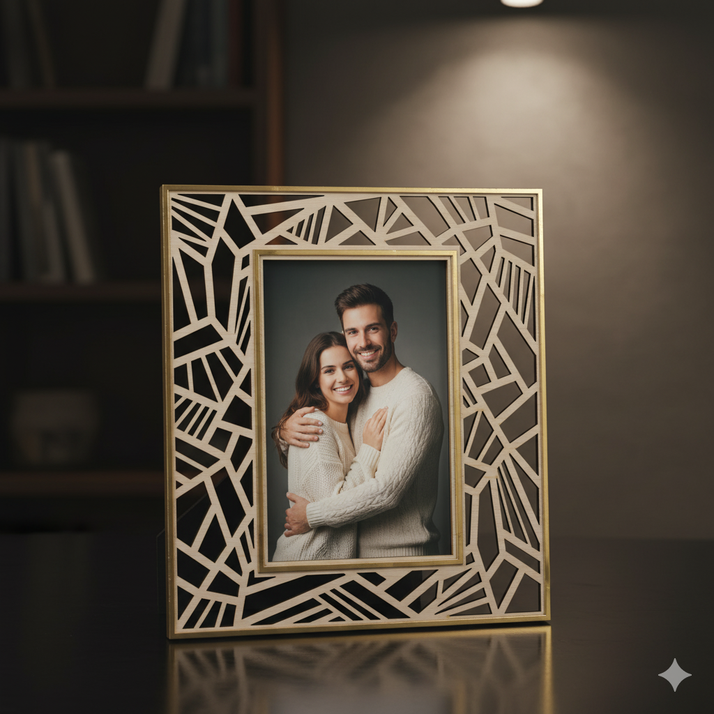 Izels Rectangle Abstract Border Photo Frame - Wooden