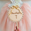 Personalised Wooden Cake Topper with Golden Mirror Acrylic Bow – Custom Name & Age Birthday Cake Decoration