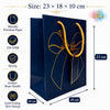 Premium BLUE Metallic Gift Bag 23 × 18 × 10 cm with Gold Foiling Bow Design, Rope Handle & Gift Tag | Luxury Paper Gift Bag for Birthday, Wedding, Anniversary, Festive & Corporate Gifting
