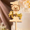 Personalised Name & Age Birthday Cake Topper | Custom Bear Number Cake Topper | Laminated MDF & Golden Acrylic Kids Birthday Cake Decoration | 6 x 4 Inch
