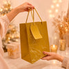 Premium GREEN Glitter Gift Bag 23×18×10 cm | Metallic Paper Gift Bag with Gold Foiling Design, Rope Handle & Tag | Reusable Luxury Gift Bag for Birthday, Wedding, Anniversary & Festive Gifting