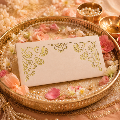 Premium Beige & Gold Laser Cut Money Envelopes Pack of 10 – Premium Shagun Lifafa, Cash Gift Envelope & Wedding Money Cover by IZELS