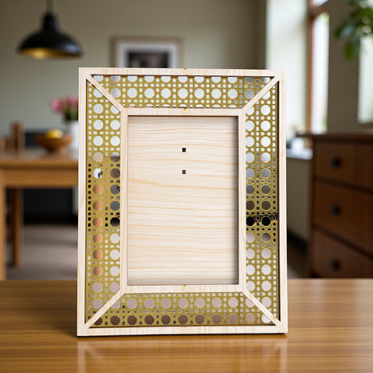 Izels Rectangle Ratten Border Photo Frame - Wooden