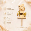 Personalised Name & Age Birthday Cake Topper | Custom Bear Number Cake Topper | Laminated MDF & Golden Acrylic Kids Birthday Cake Decoration | 6 x 4 Inch