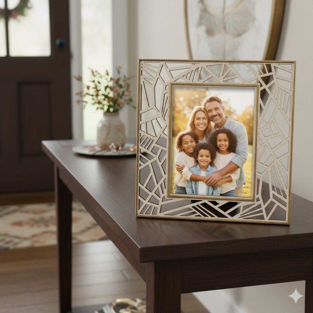 Izels Rectangle Abstract Border Photo Frame - Wooden