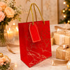 Premium RED Glitter Gift Bag 23×18×10 cm | Metallic Paper Gift Bag with Gold Foiling Design, Rope Handle & Tag | Reusable Luxury Gift Bag for Birthday, Wedding, Anniversary & Festive Gifting