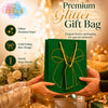 IZELS Premium Glitter Paper Gift Bag 23x18x10 cm for Festive Gifting, Return Gifts & Luxury Packaging -GREEN