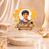 Personalised Photo Birthday Cake Topper – Transparent & Golden Mirror Acrylic