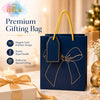 Premium BLUE Metallic Gift Bag 23 × 18 × 10 cm with Gold Foiling Bow Design, Rope Handle & Gift Tag | Luxury Paper Gift Bag for Birthday, Wedding, Anniversary, Festive & Corporate Gifting