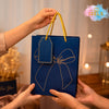 Premium BLUE Metallic Gift Bag 23 × 18 × 10 cm with Gold Foiling Bow Design, Rope Handle & Gift Tag | Luxury Paper Gift Bag for Birthday, Wedding, Anniversary, Festive & Corporate Gifting