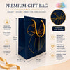 Premium BLUE Metallic Gift Bag 23 × 18 × 10 cm with Gold Foiling Bow Design, Rope Handle & Gift Tag | Luxury Paper Gift Bag for Birthday, Wedding, Anniversary, Festive & Corporate Gifting