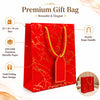 Premium RED Glitter Gift Bag 23×18×10 cm | Metallic Paper Gift Bag with Gold Foiling Design, Rope Handle & Tag | Reusable Luxury Gift Bag for Birthday, Wedding, Anniversary & Festive Gifting