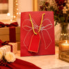 Premium Red Metallic Gift Bag 23 × 18 × 10 cm with Gold Foiling Bow Design, Rope Handle & Gift Tag | Luxury Paper Gift Bag for Birthday, Wedding, Anniversary, Festive & Corporate Gifting