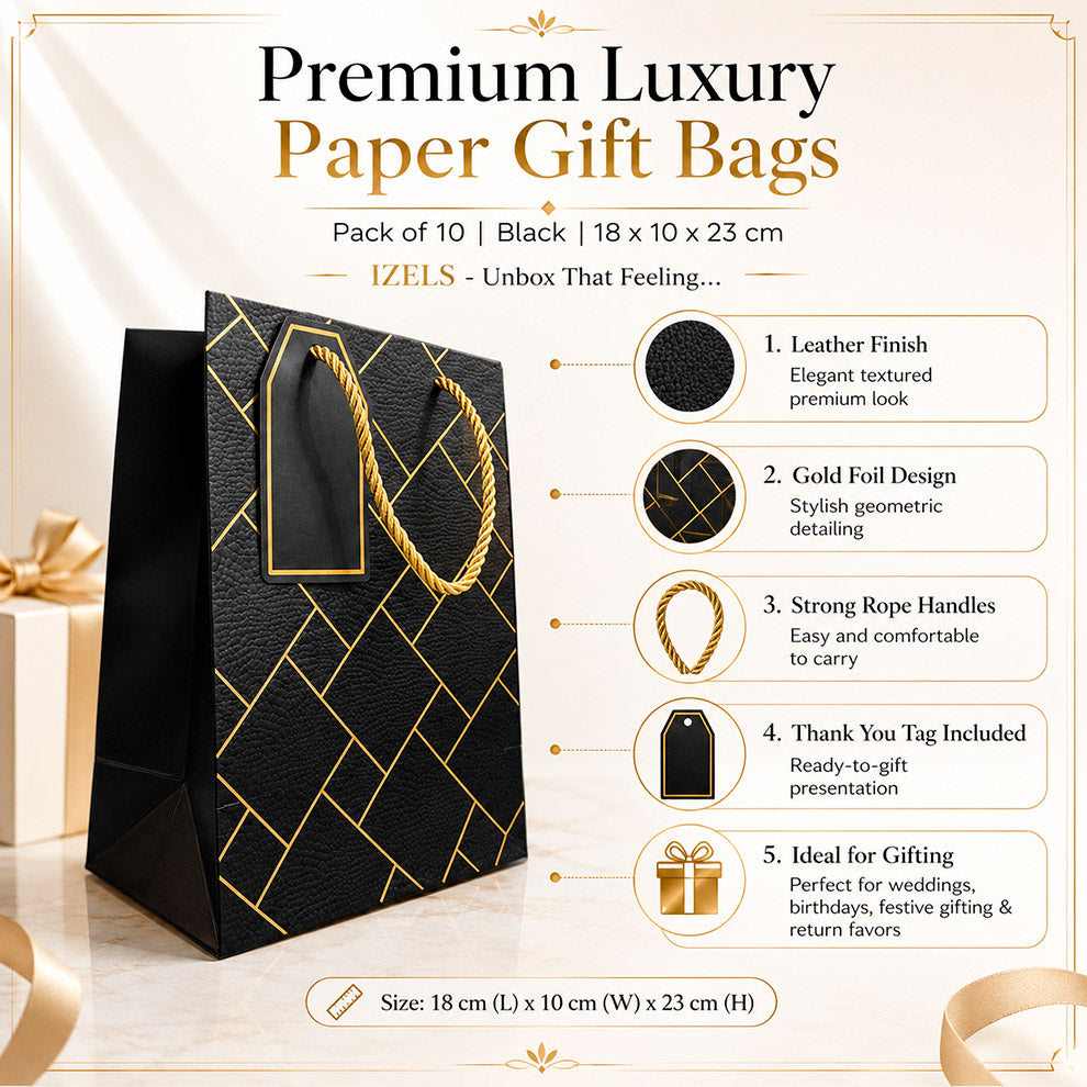 IZELS Premium Luxury Paper Gift Bags-Black