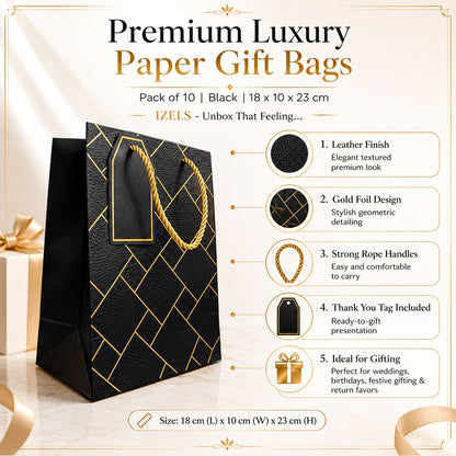 IZELS Premium Luxury Paper Gift Bags-Black