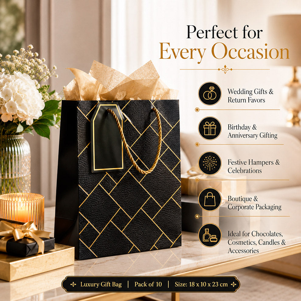 IZELS Premium Luxury Paper Gift Bags-Black