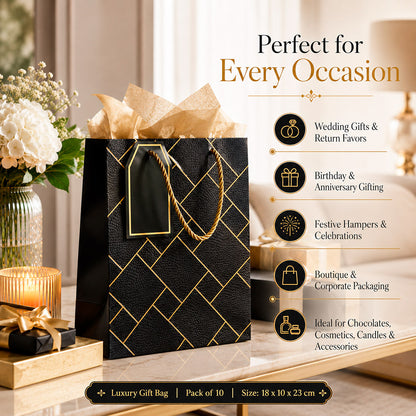 IZELS Premium Luxury Paper Gift Bags-Black