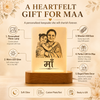 Personalised Maa Photo LED Acrylic Lamp with Wooden Base – Custom Mother Photo Night Light Gift for Mom, Maa & Mother