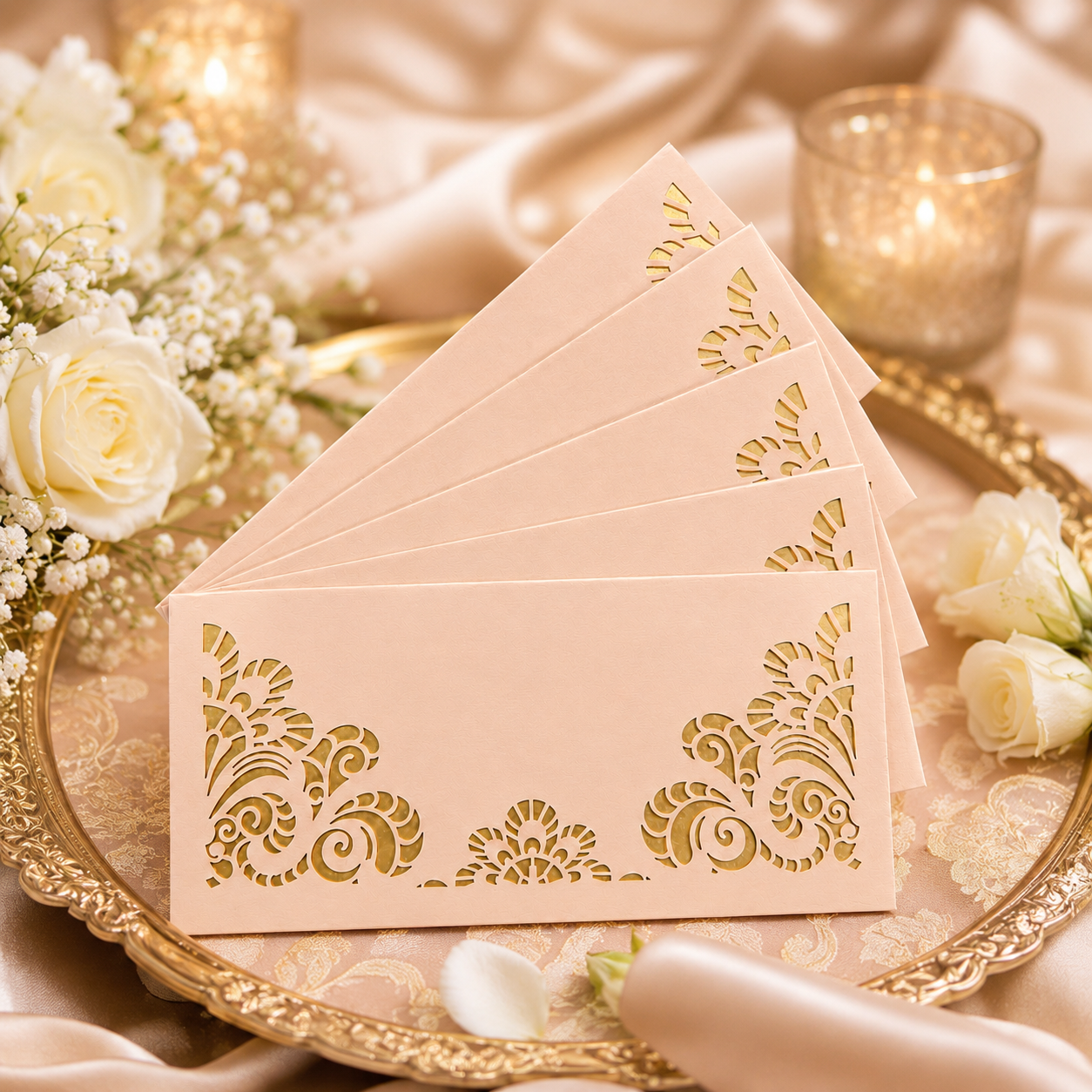 Premium Pink And Golden  Laser Cut Shagun Lifafa – Designer Wedding Money Envelopes India | IZELS | PACK OF 10