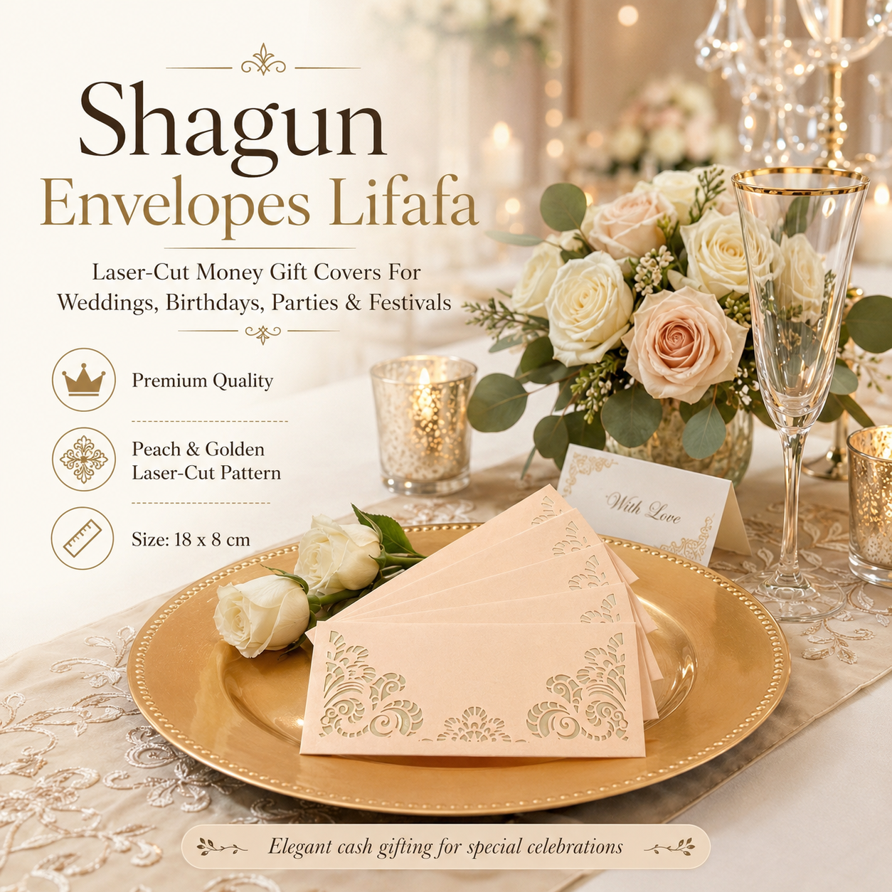 Premium Pink And Golden  Laser Cut Shagun Lifafa – Designer Wedding Money Envelopes India | IZELS | PACK OF 10