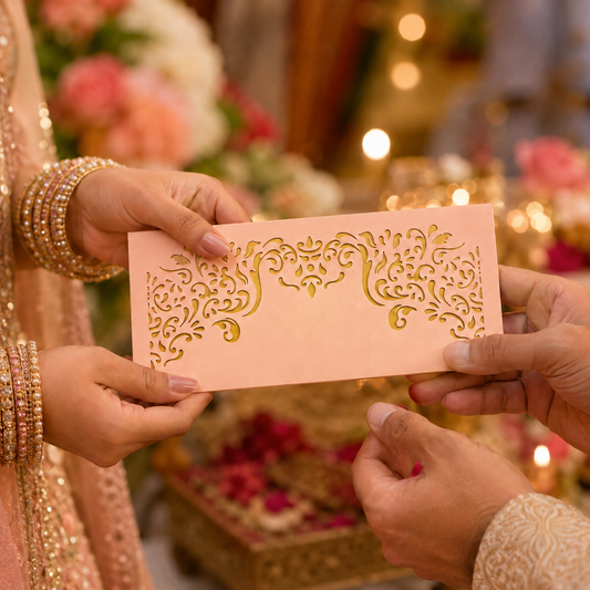Premium Pink And Golden  Laser Cut Shagun Lifafa – Designer Wedding Money Envelopes India | IZELS | PACK OF 10