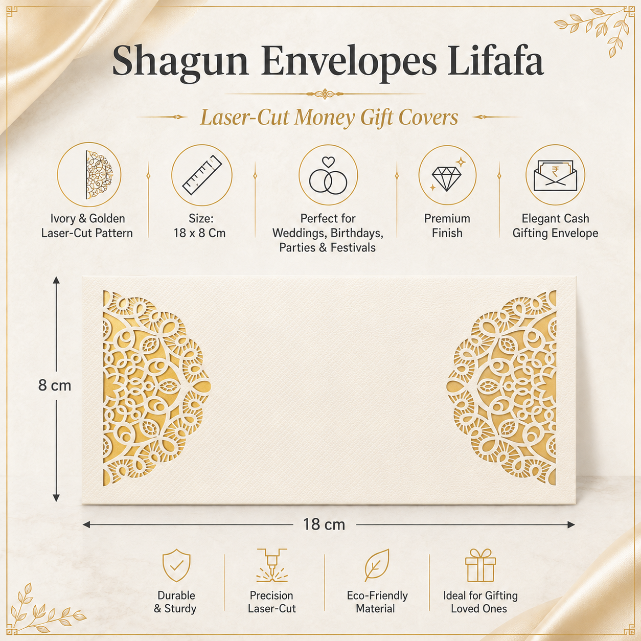 Premium Laser cut Laser Cut Money Envelopes Pack of 10 – Premium Shagun Lifafa, Cash Gift Envelope & Wedding Money Cover by IZELS