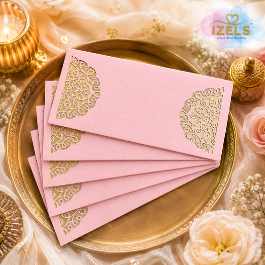 PINK & GOLD Laser Cut Money Envelopes Pack of 10 – Premium Shagun Lifafa, Cash Gift Envelope & Wedding Money Cover by IZELS
