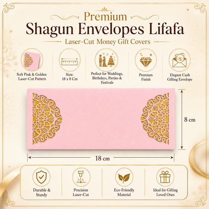 PINK & GOLD Laser Cut Money Envelopes Pack of 10 – Premium Shagun Lifafa, Cash Gift Envelope & Wedding Money Cover by IZELS