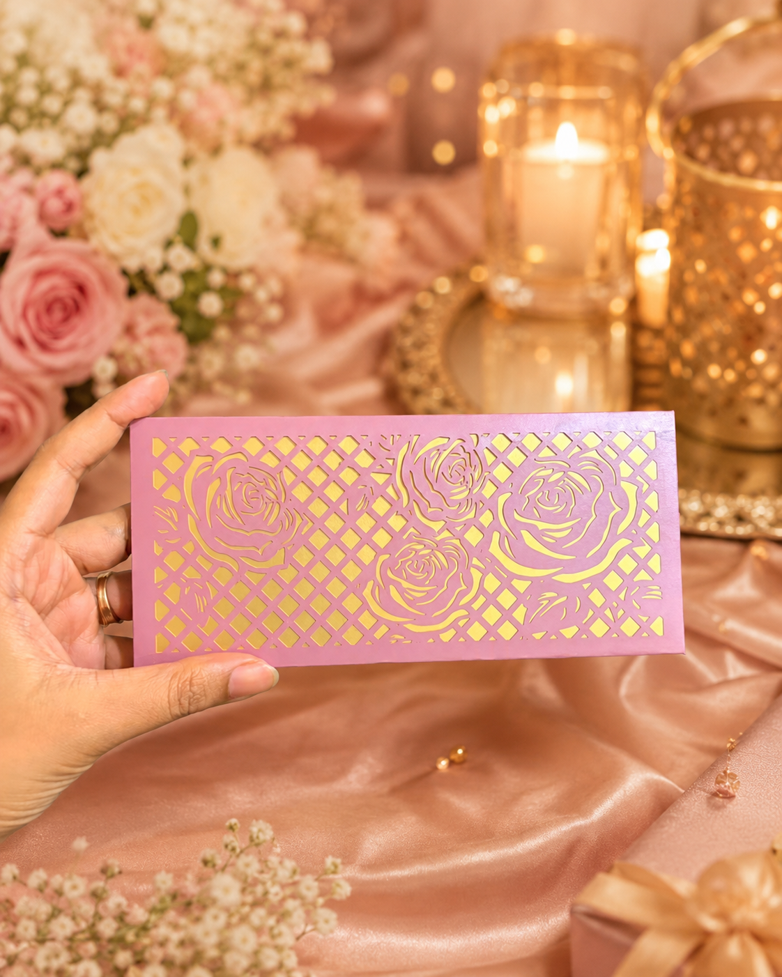 Premium Pink And Gold {Colour} Laser Cut Money Envelopes Pack of 10 – Premium Shagun Lifafa, Cash Gift Envelope & Wedding Money Cover by IZELS
