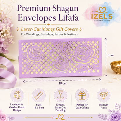 Premium Pink And Gold {Colour} Laser Cut Money Envelopes Pack of 10 – Premium Shagun Lifafa, Cash Gift Envelope & Wedding Money Cover by IZELS