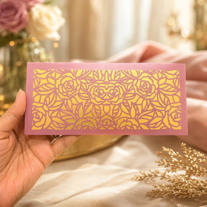 Premium Pink  And Golden Laser Cut Shagun Lifafa – Designer Wedding Money Envelopes India | IZELS| PACK OF 10